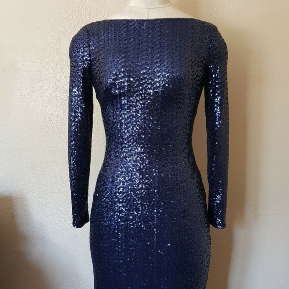 Ralph Lauren Navy Sequined Scoop-Back Dress - Picture 4 of 10